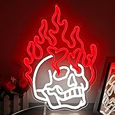Skull Neon Signs for Bedroom Dimmable Neon Halloween Sign Skull Fire Neon Signs Skeleton Head Wall Decor Skull Led Neon Light Sign for Man Cave Beer Bar Club Game Room Halloween Party Decor Gifts