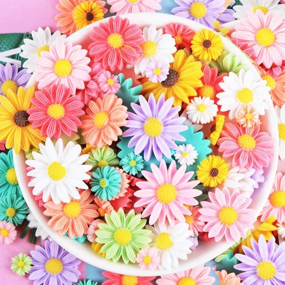 81Pcs Flower Daisy Resin Flatback Cabochons, 9 Colors 4 Sizes, Epoxy Charms for Jewelry Making, Scrapbooking, Phone Case Decor, Hair Accessories, Adult DIY Crafts