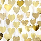 Glitter Champagne-Gold Engagement Party-Decorations Heart-Garland - 52ft Hanging Streamers Banner,Anniversary Wedding Bachelorette Bridal Shower Birthday Christmas housewarming Backdrop Decor Burgleda