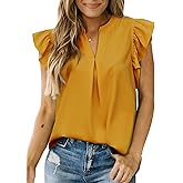 Dokotoo Womens Summer Tops Dressy Casual V Neck Ruffle Short Sleeve Solid Blouses Tops