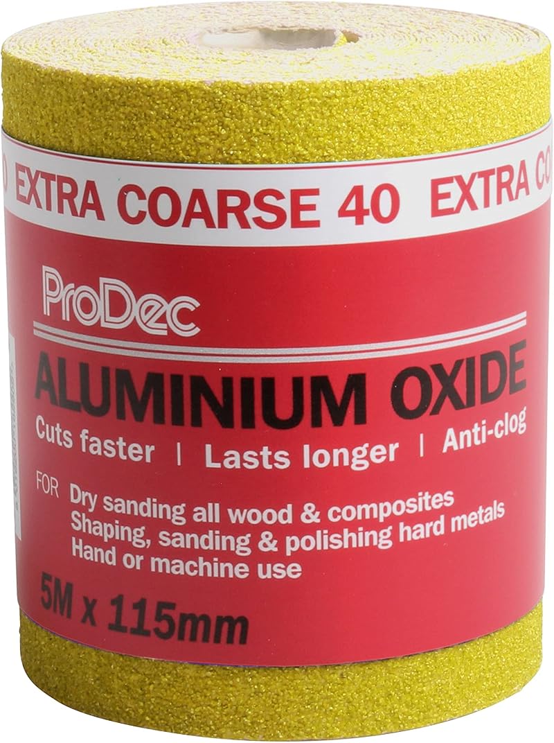 ProDec 5m Roll 40 Grit Yellow Aluminium Oxide Sandpaper 115mm for Sanding