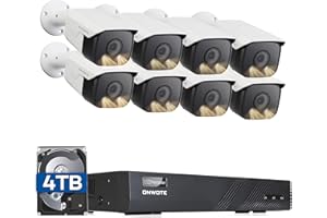 ONWOTE Wired 4K NVR PoE Security Camera System 4TB HDD, Human Vehicle Detection Trigger Color Night Vision, (8) 6MP 122° Wide Angle Commercial Bullet IP Cameras, 8 Channel 8MP NVR, CCTV Kit for Home