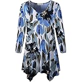 LARACE Plus Size Tops for Women Tunic Asymmetrical Dress Shirts 3/4 Sleeve V Neck Flowy Ladies Clothes for Leggings
