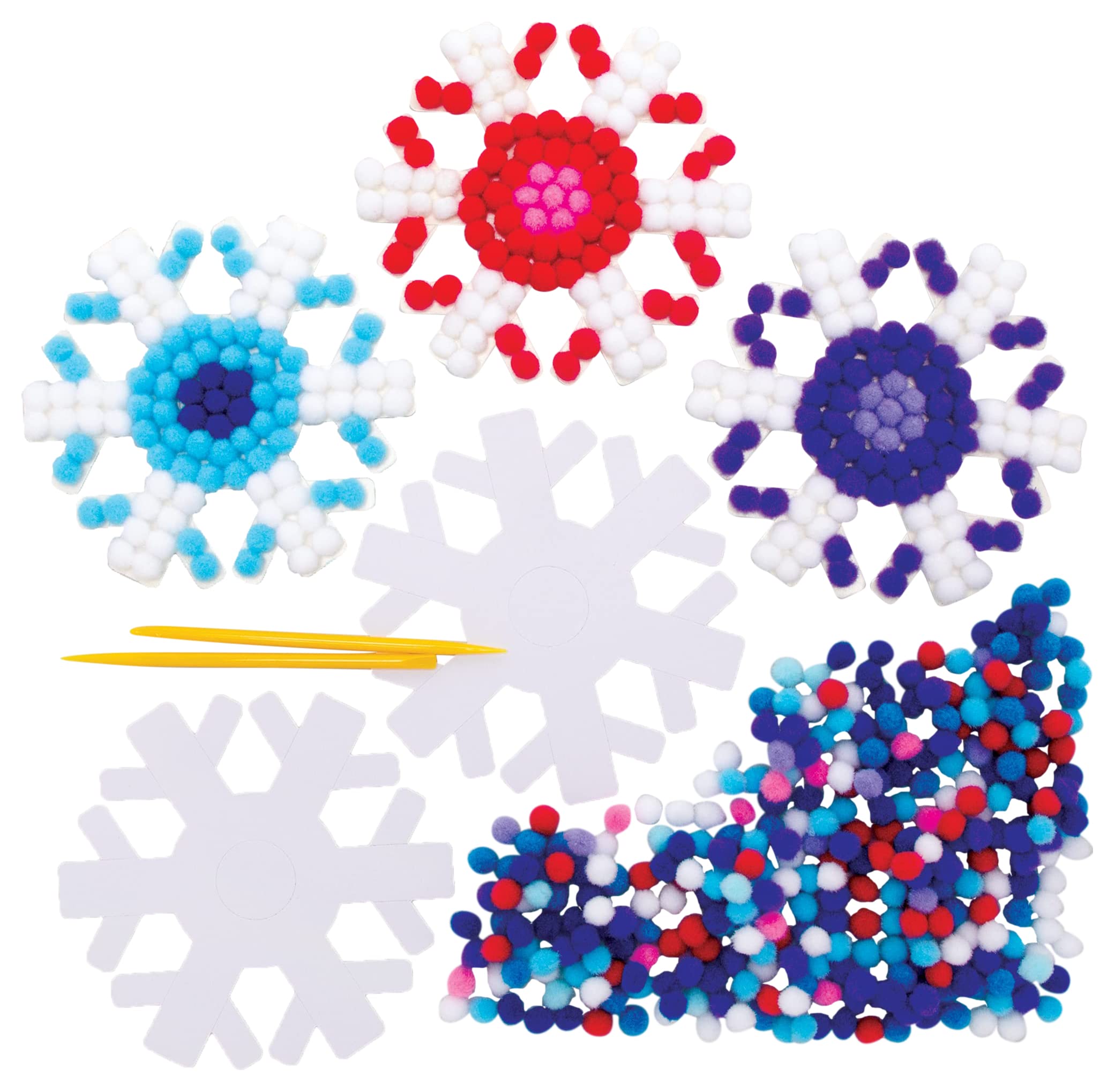 Baker Ross FE899 Snowflake Pom Pom Art Kits - Pack of 5, Design Your Own Christmas Decorations, Pom Pom Decorations for Children to Make, Decorate and Display, Creative Activities for Kids