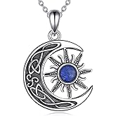 Sun and Moon Necklace 925 Sterling Silver Lapis Lazuli Sun and Moon Pendant Jewelry Gift for Women Lover