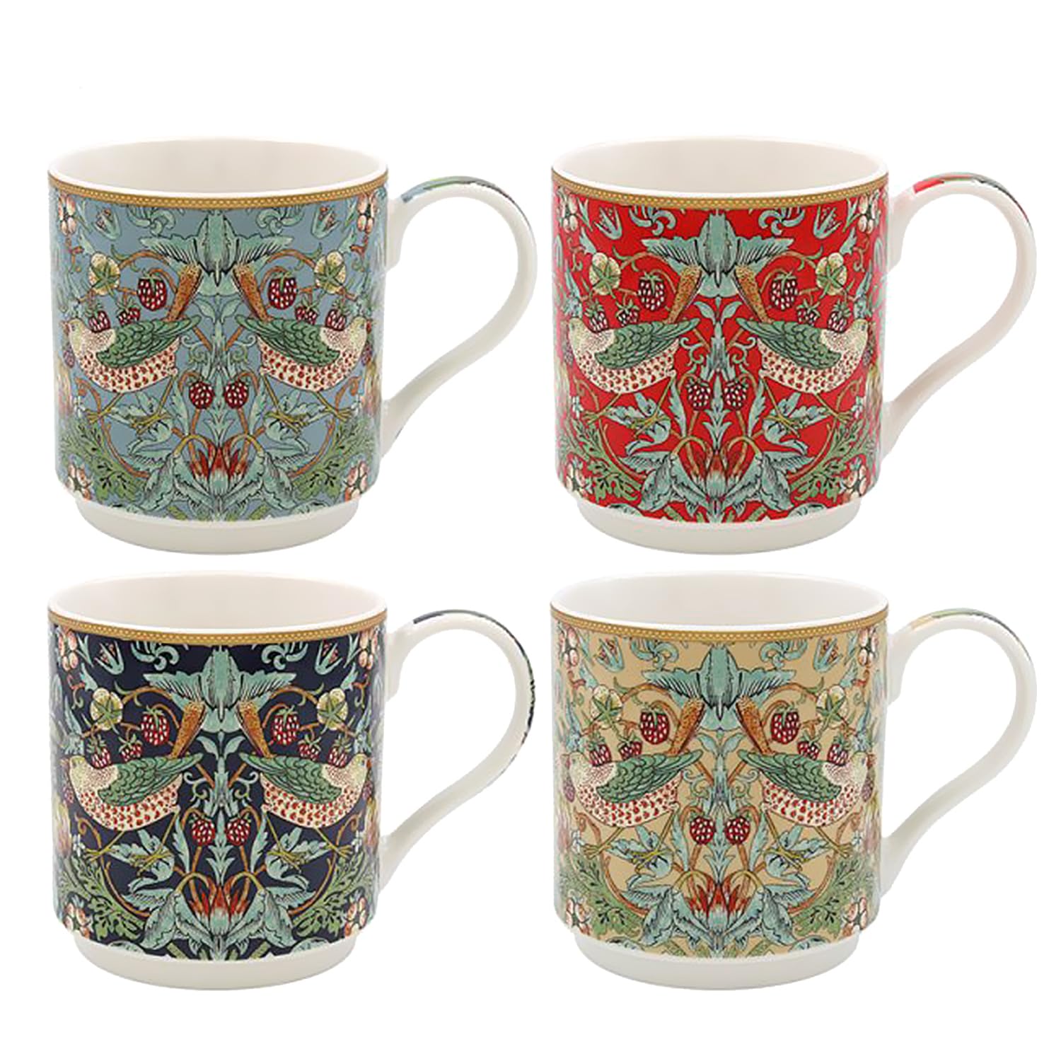 Lesser & Pavey S Berry Thief Stacking Mugs Set of 4 | Ceramic Coffee Mugs Set for Home or Work | Premium Design Mugs Set for All Occasions | Lovely Mugs for Tea, Coffee & Hot Drinks - William Morris