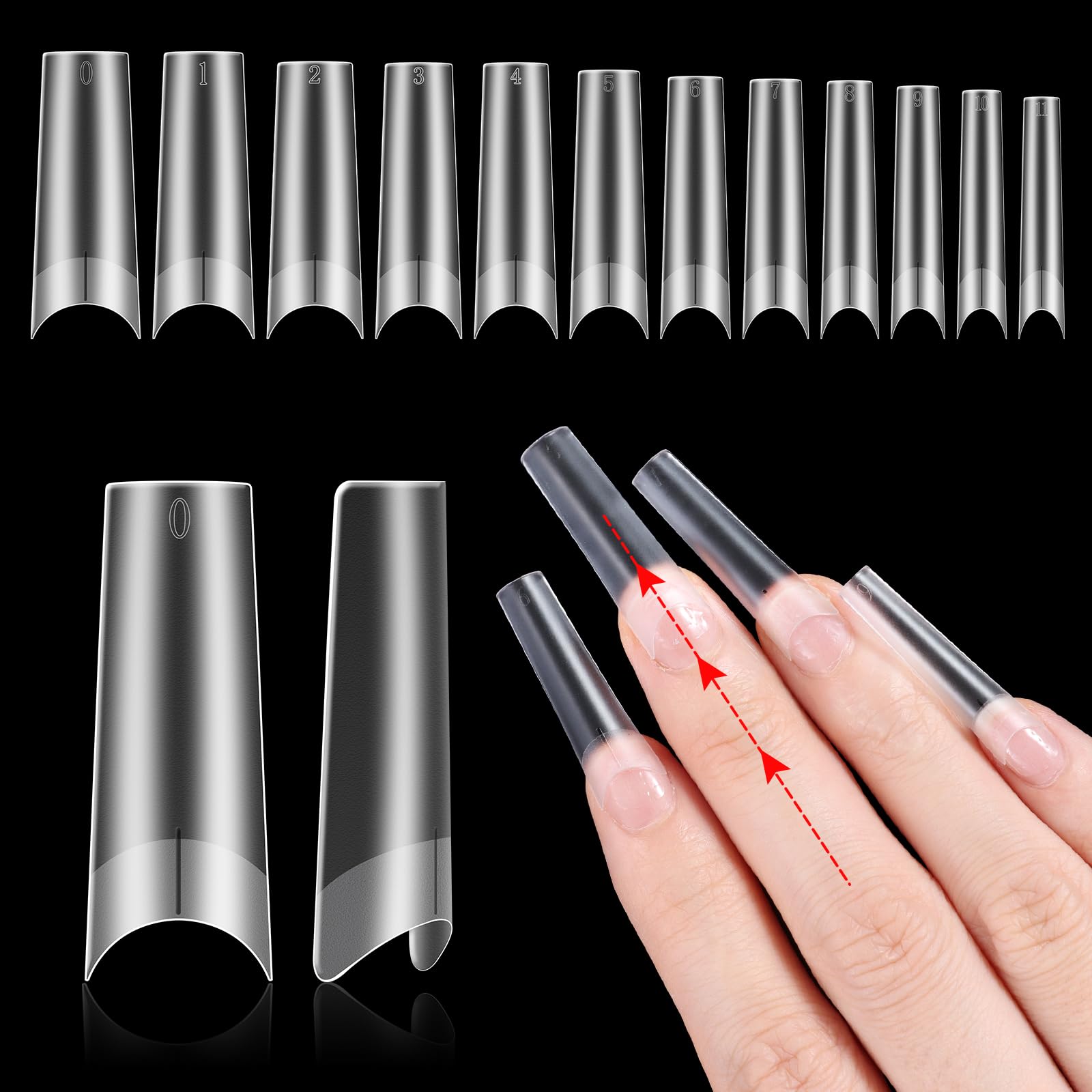 Photo 1 of INENK Matte XXL Square Nail Tips, Professional Acrylic False Nail Extensions with Positioning Line, Straight Tapered Half Coverage for DIY Nail Art Salon Home DIY(12 Sizes 320PCS)