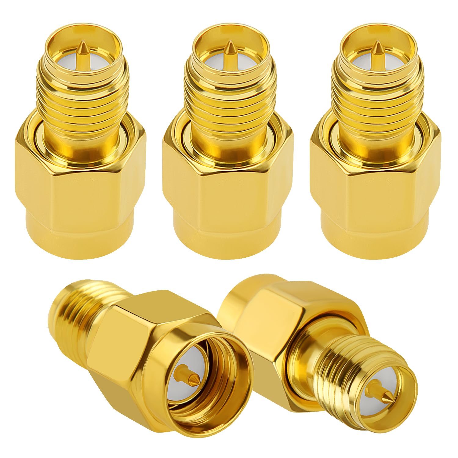 KUOQIY 5 PCS SMA Male to RP-SMA Female Adaptor, SMA Coaxial Coax Adapter Connector, for WiFi Antenna, FPV, Goggles, Router