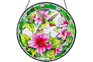 RAUGBEYVO Hummingbird Suncatchers for Windows Hanging - 8 inch Stained Glass Sun Catchers Indoor Window, Stain Glass Window Hanging for Home Garden Decor, Gifts for Holiday or Wall Art