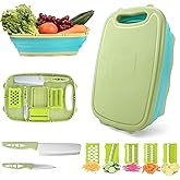 Camping Cutting Board, HI NINGER Collapsible Chopping Board with Colander, 9-In-1 Multi Chopping Board Kitchen Vegetable Washing Basket for Camping,Camping Gifts Camping Accessories for RV Campers