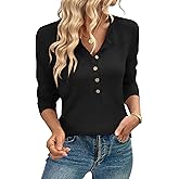 TICTICMIMI Women's Button Down Shirts Long Sleeve Henley Tops Casual Tunic Blouse