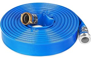 TONBEY 2" ID × 50 ft Pool Backwash Hose, Heavy Duty Reinforced Lay Flat Discharge Pump Hose, PVC Water Discharge Pump Hoses with Aluminum Pin Lug Fittings for Swimming Drain Pools and Clean Filters