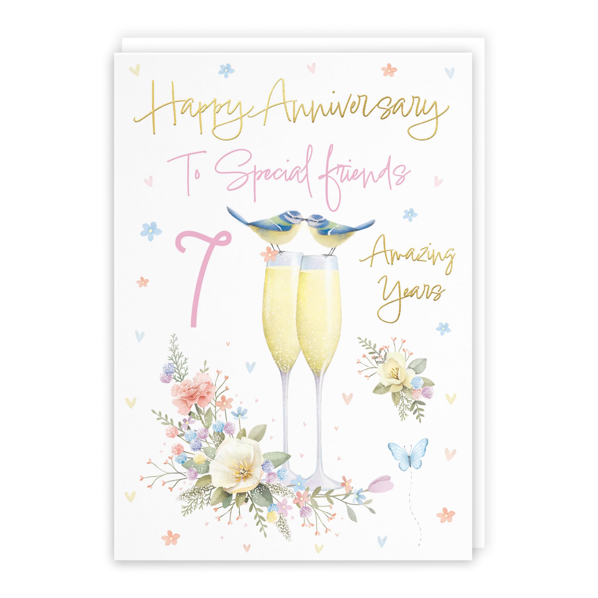 Hunts England - Special Friends 7th Anniversary Card - A5 Size - Champagne Flutes - Gold Foil - 7th Anniversary Card For Special Friends - Seven Years - Milo's Gallery — image 1