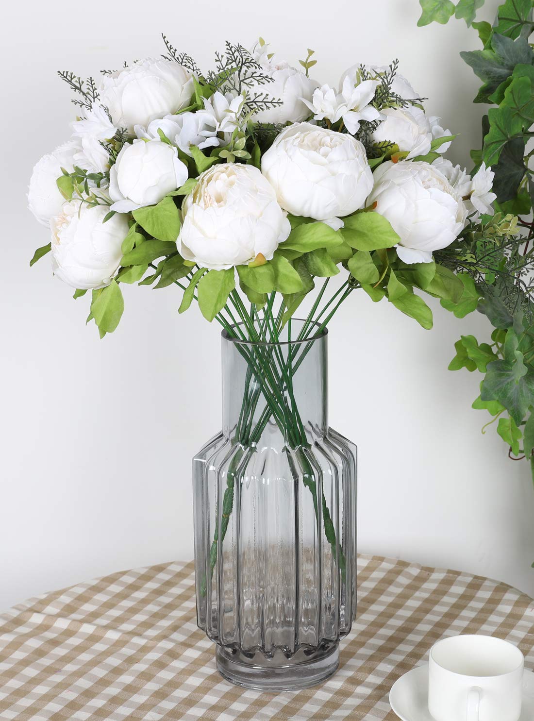 Duovlo 1 Pcs Artificial Peony Bouquet Silk Flowers Antique Wedding Home Decor MD-Spring Milk White