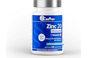 CanPrev Zinc 20 Immune + Vitamin C, 120 Tablets 120-Day Supply - High Absorption Zinc Bis-Glycinate Supplement for Immune Sup