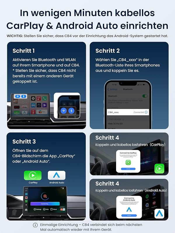 CarPlay AI Box, Wireless CarPlay Adapter Netflix/YouTube/TF-Karte 4GB+32GB - AI Box Android Auto Video Dongle, nur für OEM Kabel-CP/AA, 4G Dual-WLAN & BT, DriveChat AI Voice,Plug&Play CB4B