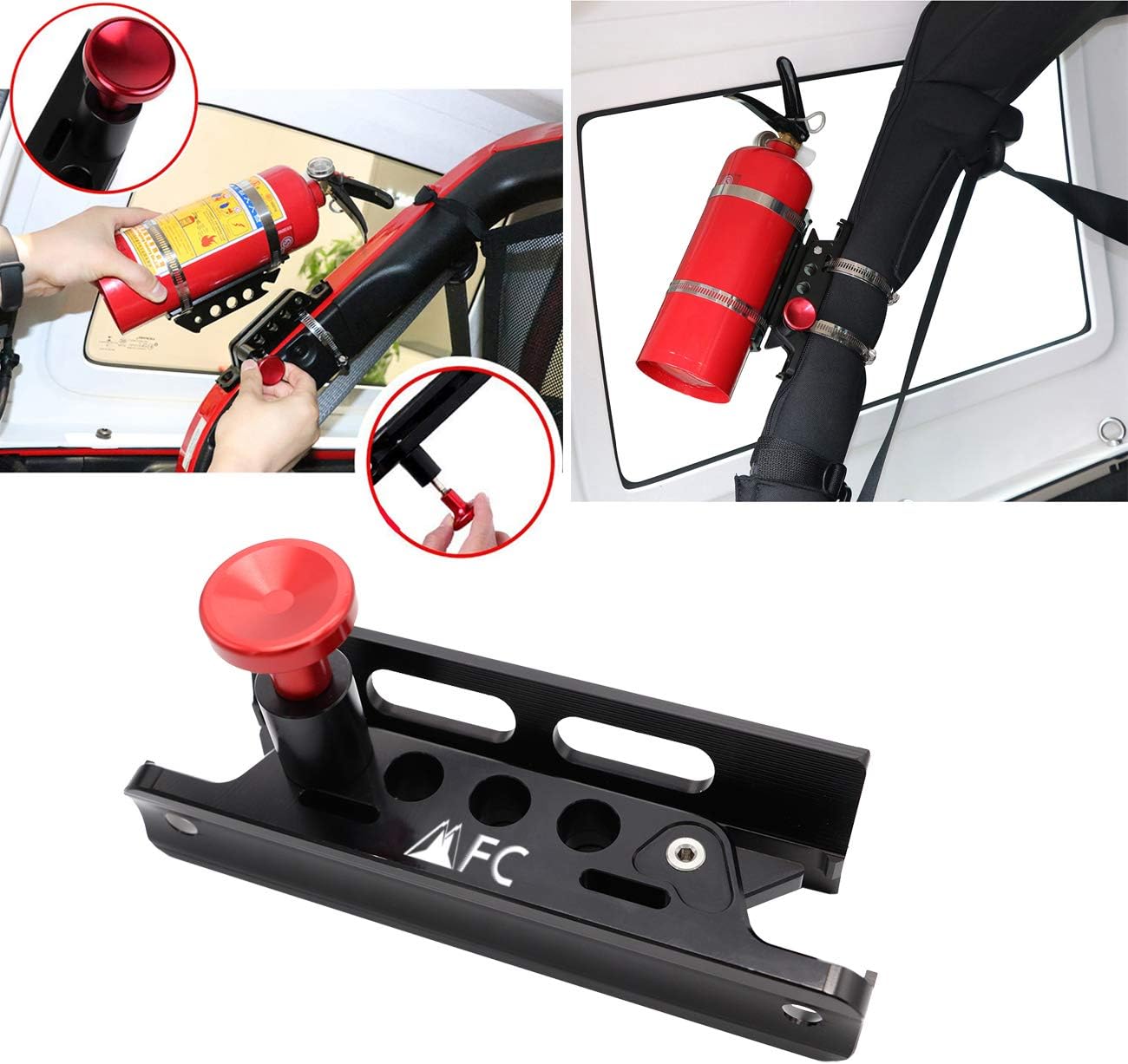 (1-Year Warranty) Universal Aluminum Adjustable Roll Bar Fire Extinguisher Mount Bottle Holder For Jeep Wrangler TJ JK JKU JL UTV Polaris RZR Ranger tractors