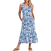 ANRABESS Women Summer Maxi Dresses A-line Tiered Flowy V Neck Sleeveless Swing 2026 Casual Beach Travel Sundress with Pockets