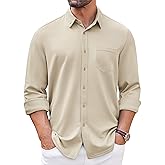 COOFANDY Mens Long Sleeve Button Down Shirt Wrinkle Free Casual Shirt for Men Untucked Shirts with Pocket for Wedding