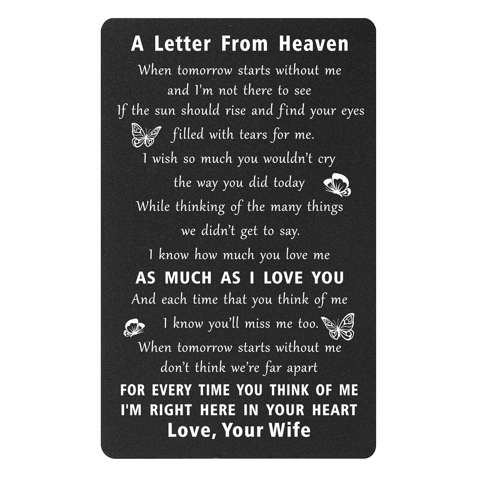 ENGZHI Loss of Your Wife Sympathy Card - A Letter from Wife In Heaven for Men, When Tomorrow Starts Without Me - Bereavement Condolence Wallet Card