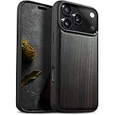 Carveit Magnetic Wooden Case for iPhone 17 Pro Max Case, Wood Artisan Engraved & Black Soft TPU Shockproof Cover, Compatible with MagSafe Wireless Chargers (Natural Grain) Blackwood