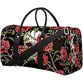 Travel Duffel Bag, Sugar Skull Rose Sports Tote Gym Foldable Weekender Workout Bags Carry-on Luggage Handle Overnight Shoulder Bag for Women Men