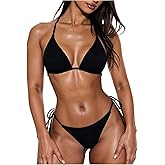 SOLY HUX Women's Bikini Sets Triangle Halter Tie Side String Bathing Suit Summer Beach Two Piece Swimsuit