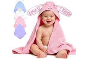 Personalized Baby Towels with Hood, Bunny Bath Towels for Girls Boys, Super Soft Absorbent, Custom Toddler Hooded Towels, Per