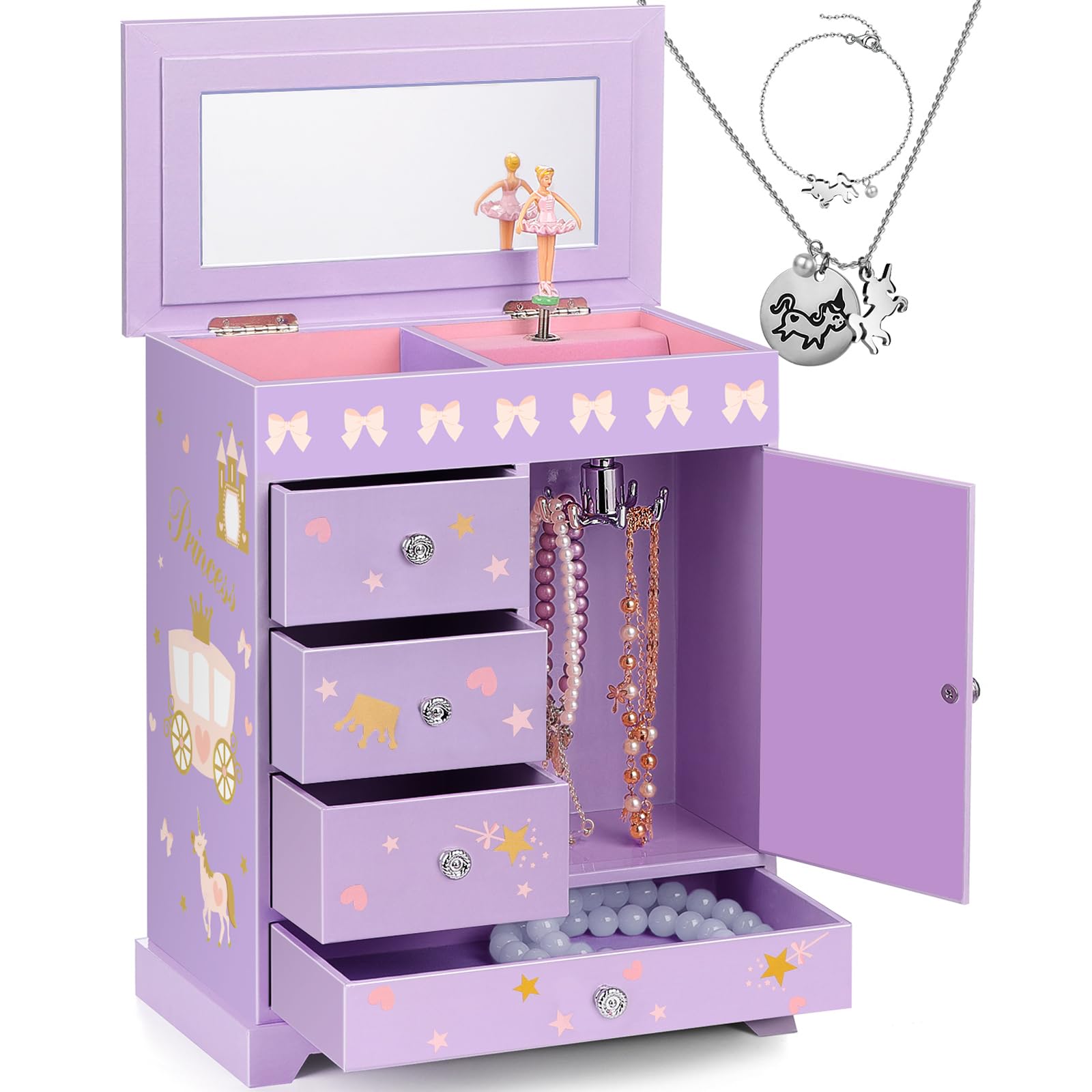 Photo 1 of (SEE NOTES) efubaby Large Jewelry Box for Girls 5-Layer Music Box with Swing Door Spinning Ballerina Unicorn Necklace & Bracelet Set Children Jewelry Organizer for Girls Kids Birthday Christmas Gift Purple