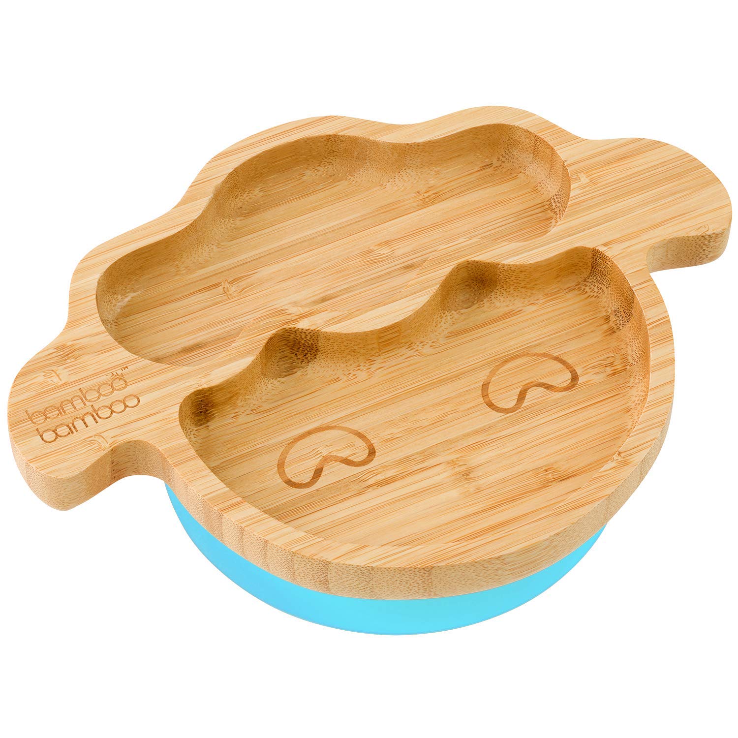 bamboo bamboo ® Baby Plate– Kids and Toddler Suction Cup Bamboo Plate for Babies | Non-Toxic | Cool to The Touch | Ideal for Baby-Led Weaning (Lamb, Blue)