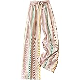 Floerns Women's Rainbow Chevron Wide Leg Palazzo Pants Knotted High Waisted Baggy Vacation Boho Trousers