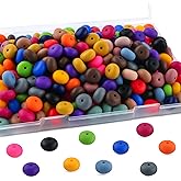 Lovyomi 170pcs 14mm Silicone Abacus Beads for Keychain Making Mix Color Lentil Silicone Beads for Pens and Bracelet Crafts(Multicolor Bright)