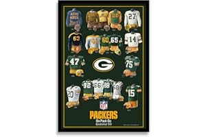Sporticulture NFL Football Wall Art Print Framed - Green Bay Packers Poster Team Uniform Heritage Jersey Wall Decor - NFL Football Posters for Boys Bedroom & Decorations for Man Cave, 14X20