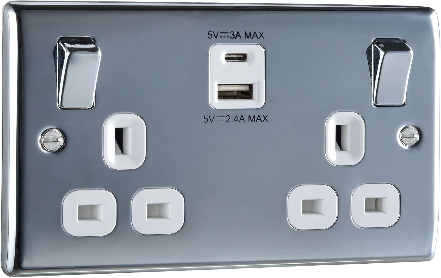 BG Electrical NPC22UWRW-01 Double Switched Fast Charging Power Socket ...