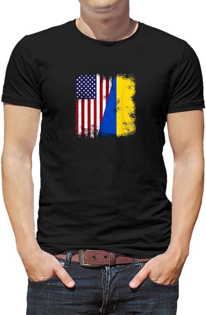 Half Ukrainian Flag TShirt Vintage Ukraine USA Gift (Black