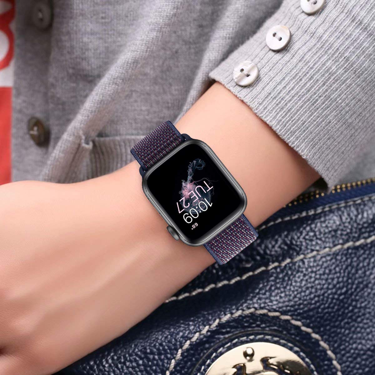 Wengerui Compatibile con Watch Cinturino 42mm/44mm, Morbido Nylon Cinturini di Ricambio Sostituzione per Watch Series 4/ Series 3/ Series 2/ Series 1 (42mm/44mm, Indaco)