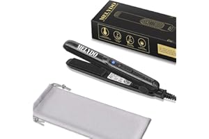 MELYDO Mini Flat Iron, Ceramic Tourmaline Small Hair Straightener for Short Hair/Bangs, Dual Voltage Travel Hair Straightener, Portable Mini Straightener with Storage Pouch(Black)