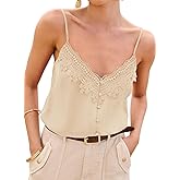 miduo Womens Satin V Neck Lace Trim Buttoned Cami Spaghetti Strap Camisole Sleeveless Tank Tops