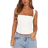 Womens Square Neck Tank Top Mesh Side Ruched Double Lined Y2k Trendy Going Out Tops Summer Basics Clothes
