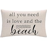 7COLORROOM Beach Decor Throw Pillow Cover All You Need is Love Rectangular/Waist Cushion Covers Farmhouse Summer Holiday Ocean Beige Decorative Pillowcases 12”×20”, for Sofa Beach Porch (Beige)