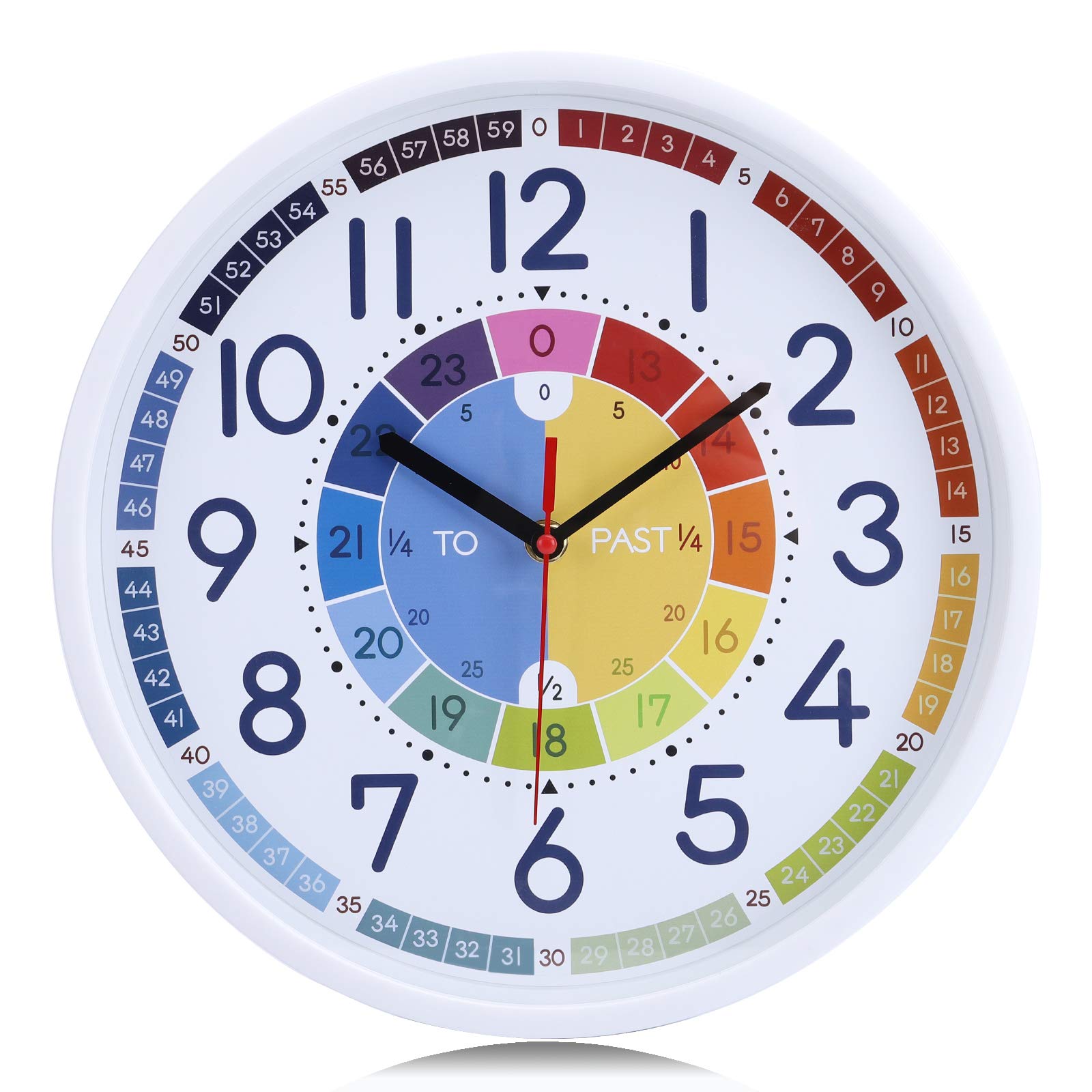 Lafocuse 12 Inch Silent Telling Time Teaching Clock, Learning Wall Clock for Kids Boys Girls, Quartz Decorative Children Wall Clocks for KIds Bedroom Living Room Classroom