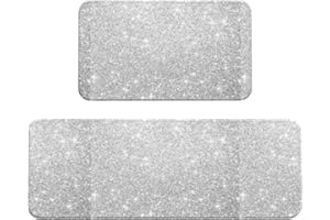 Salelf Silver Glitter Kitchen Mats 2PCS Cushioned Kitchen Rugs for Floor Anti-Fatigue Mat Waterproof Rug for Kitchen, Office,