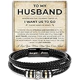 Xukaenus To My Husband Bracelet From Wife, Gifts For Husbands Leather Braided Love You Forever Bracelet, Wedding Valentine Christmas Birthday Gift For Husband With Message Card And Box