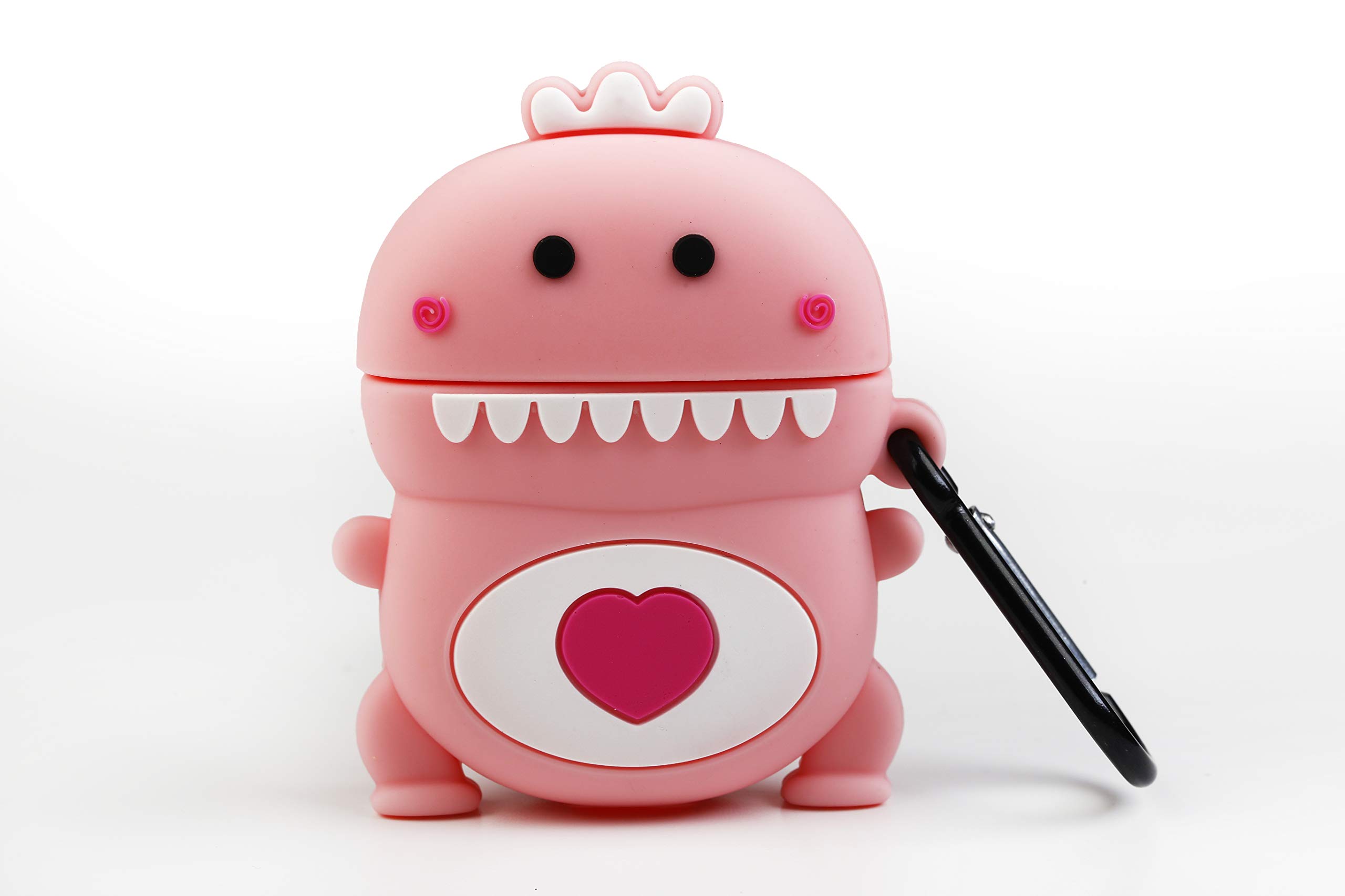 Wondee Global Services Funny Earbuds Cases - Silicone Protective Case for Wireless Headphones - Pink Dragon Design with Heart and Carabiner Anti Lost