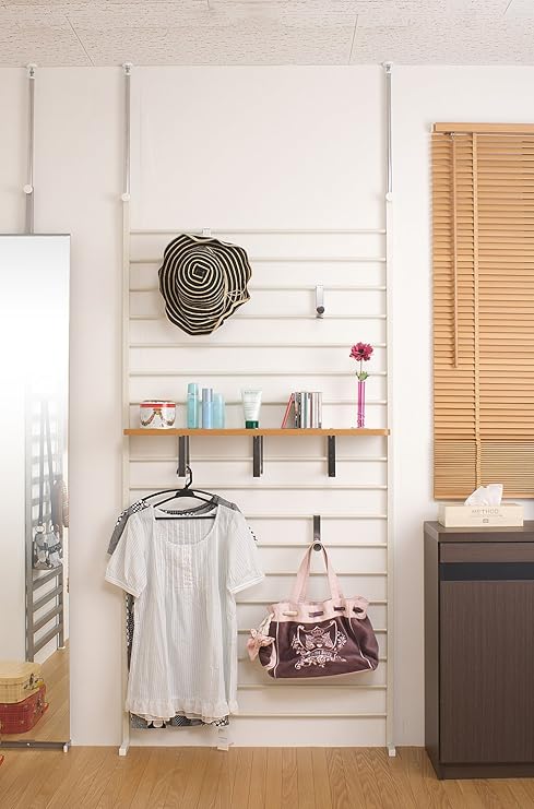 Amazon ラダーラック95幅アイボリー色 壁面収納 日本製 ウォールラック 突っ張りラック薄型 パーテーション間仕切り オープンシェルフ ラック オンライン通販