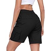 MoFiz Women's Cargo Shorts Bermuda Shorts Button Pockets Elastic Waist Knee Length Long Hiking Casual Shorts for Summer
