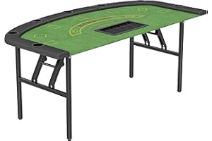 Soozier Poker Table Foldable, 72" Portable Folding Casino Blackjack Table for 8 Players, 220 LBS Capacity, Felt Surface, Cup Holders, Chip Tray, Dealer Spot, Padded Rails for Texas Holdem Game, Green