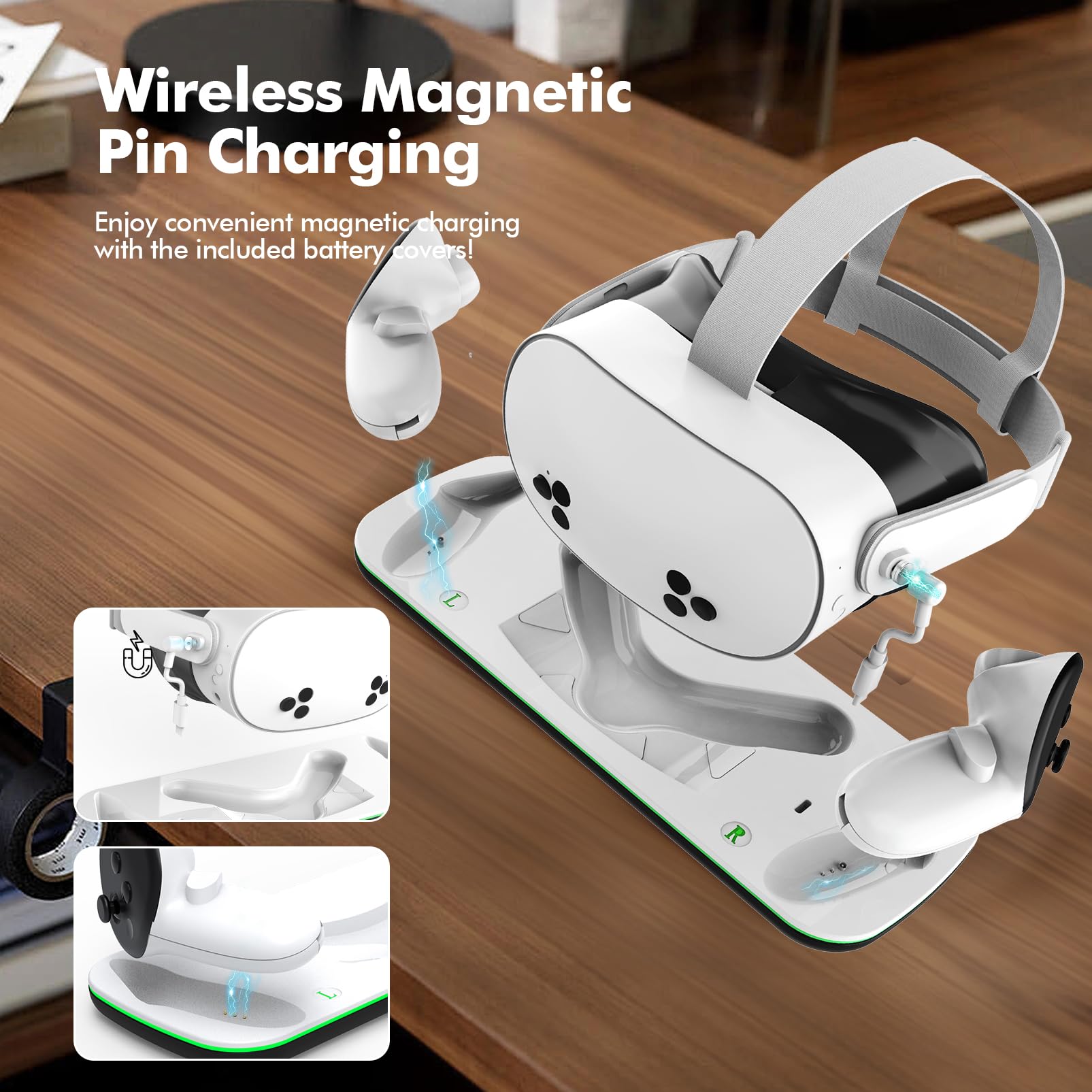 Charging Dock Compatible with Meta Oculus Quest 3/3S, VR Headset Controller Accessories, Charging Station with Closable LED Indicator, Magnetic Charging, Fast Charging, 2 Rechargeable 1850mA Batteries