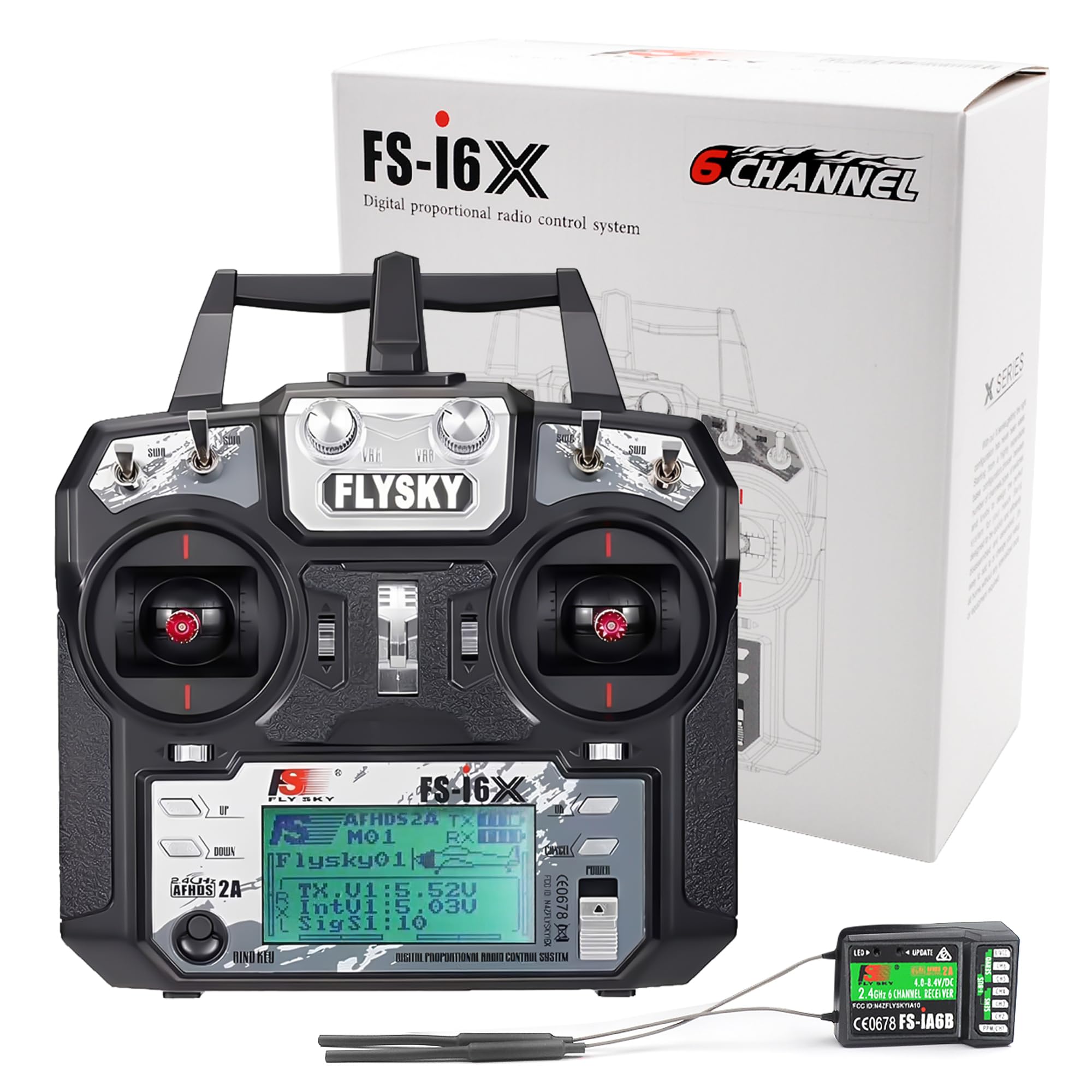 Flysky FS-i6X RC Transmitter with FS-iA6B Receiver 2.4GHz AFHDS 2A Radio Controller for RC Quadcopter Helicopter Multicopter Fixed Wing Car Boat (Mode 2)