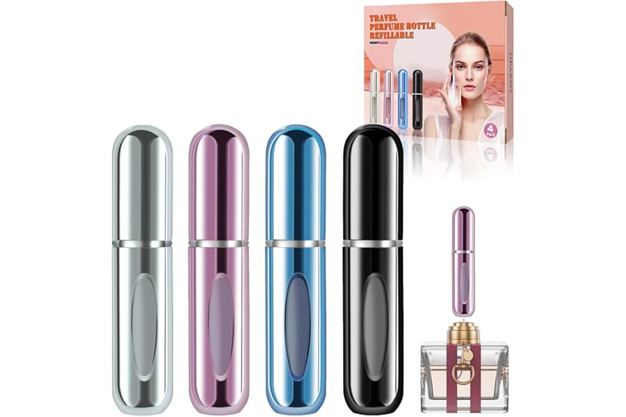 opasyo Portable Mini Refillable Perfume Atomizer Bottle, Travel Size Refillable Perfume Refill Bottle – Perfume Atomizer Refillables, Scent Pump Case, 4 Pcs Pack of 5 ml Small Perfume Spray